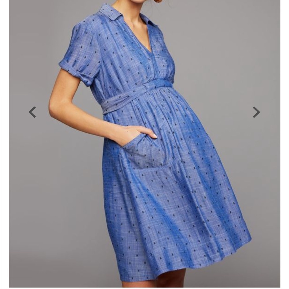 Clip Dot Chambray Maternity Dress